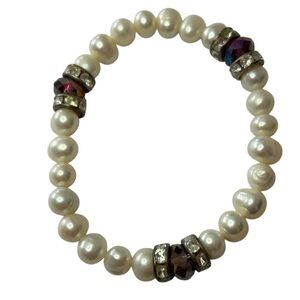 Pearl Beads Purple Crystal Stetch Bracelet - Brand New
